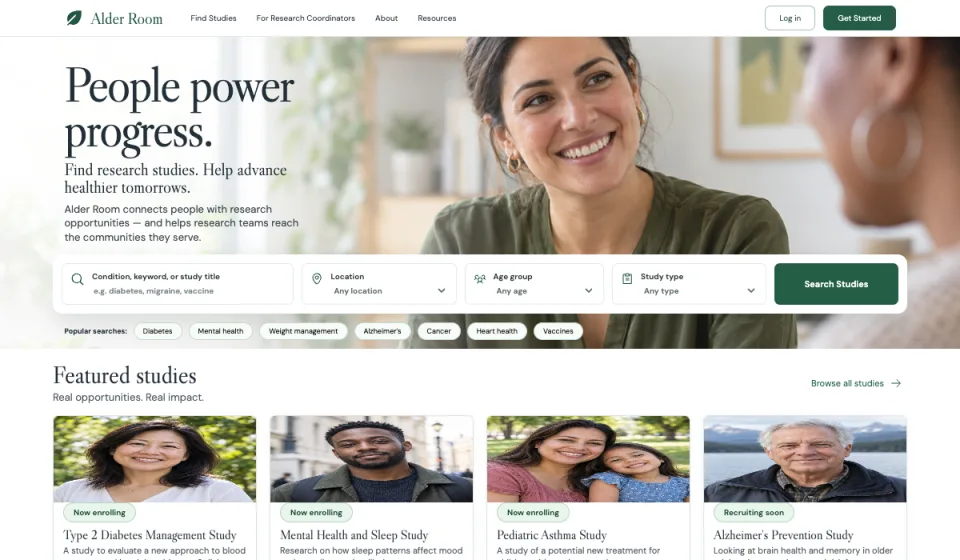 Alder Room — current homepage preview