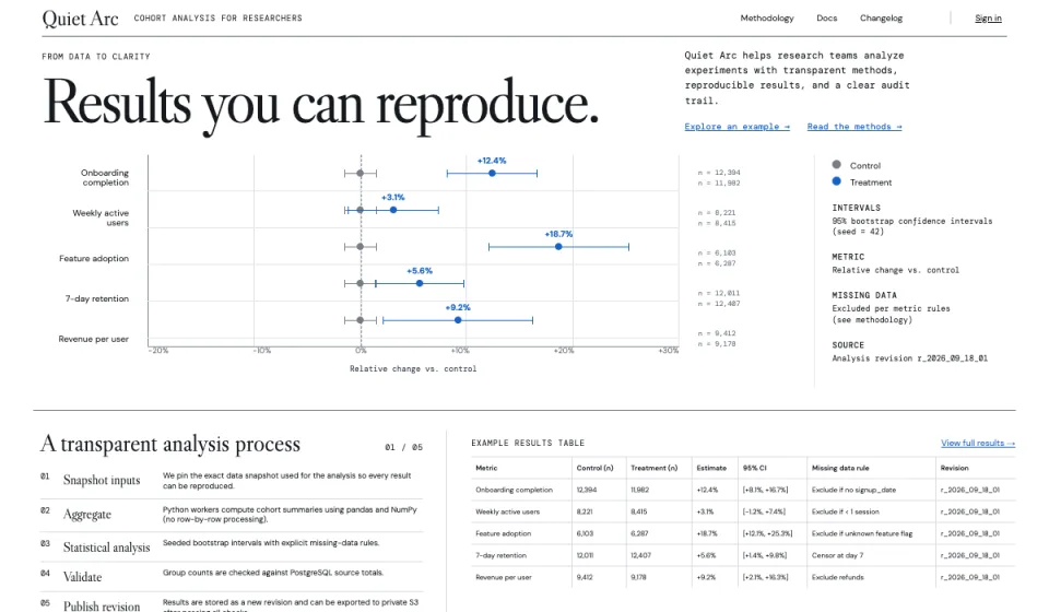 Quiet Arc — current homepage preview